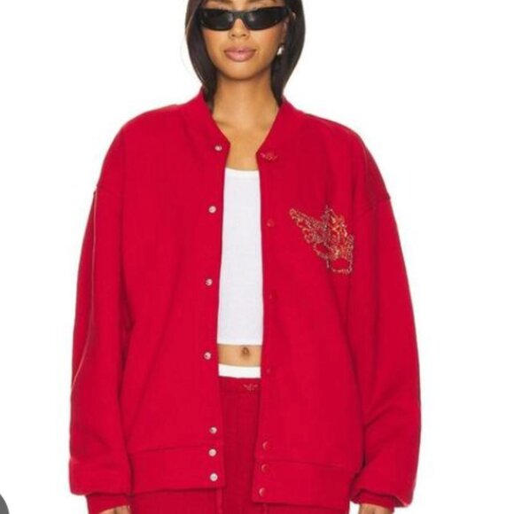 BOYS LIE Red Roses, Red Roses Velour Sweatshirt Bomber Jacket M/L $250 - Picture 11 of 11